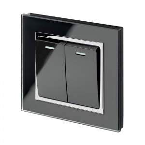 Crystal CT (Retractive/Pulse) Light Switch 2 Gang Black
